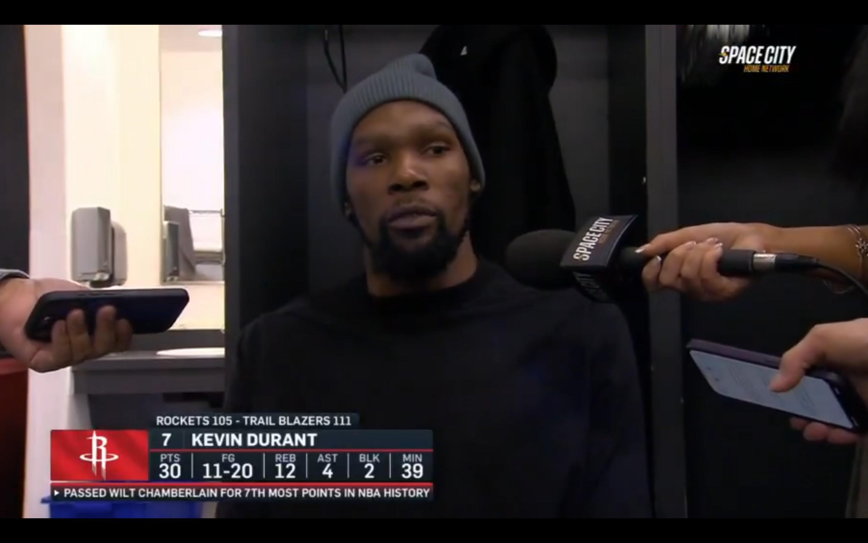 杜兰特谈超越张伯伦：波特兰是有风度的城市，他们在那一刻认可了我